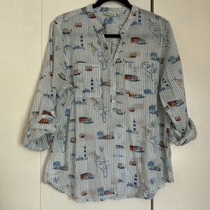 SIMONS summer 3/4 sleeve half button up top